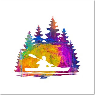 Abstract Silhouette Rainbow Pattern of a Kayaker Posters and Art